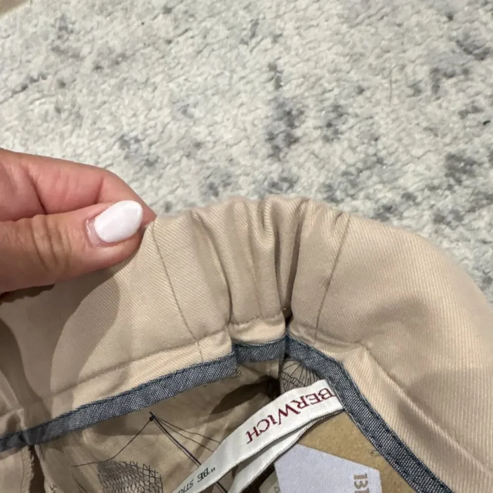 Berwich Italy Beige Stretch Pleated Chino Pants Men’s EU 48 US 32 Made in Italy